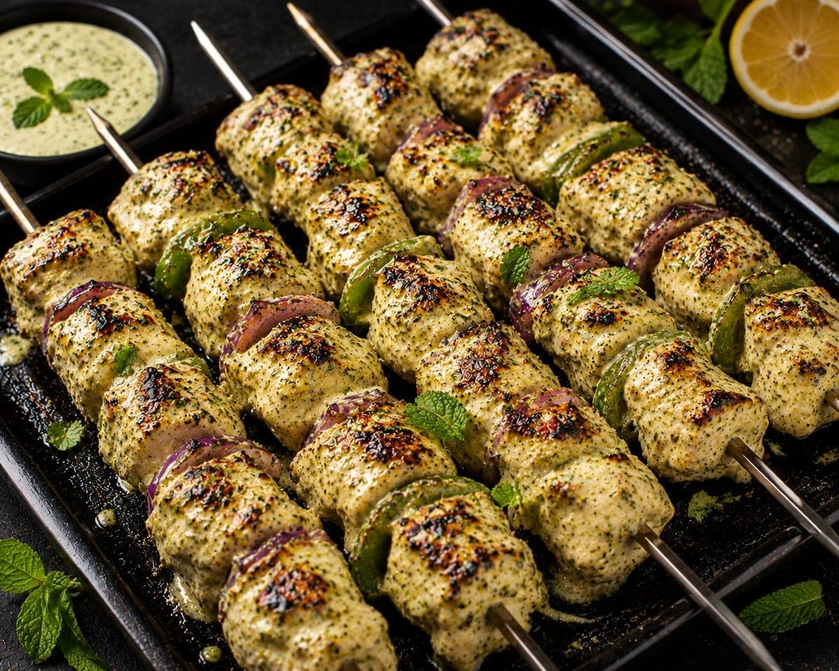Creamy Mint Malai Chicken Skewers